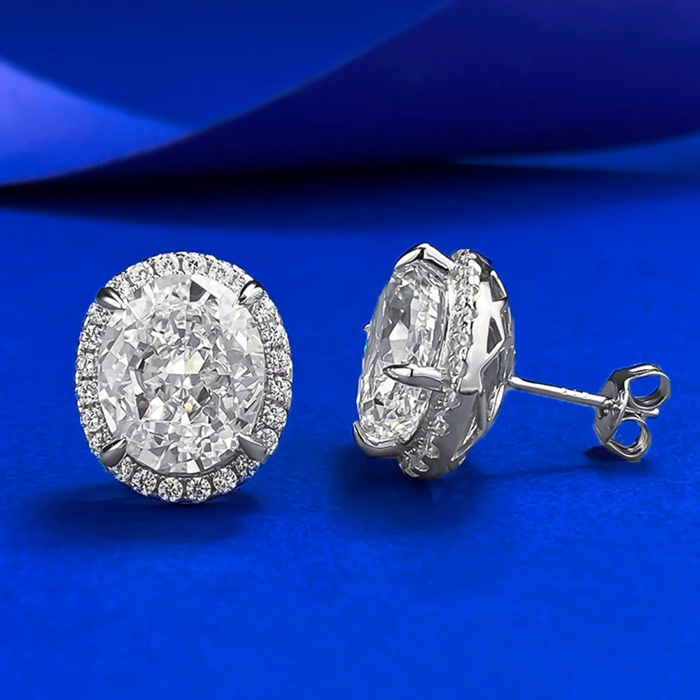 Wong Rain Real 925 Sterling Silver Oval Cut 10*12 MM G Color Lab Sapphire Gemstone Ear Studs Earrings Fine Jewelry Wholesale