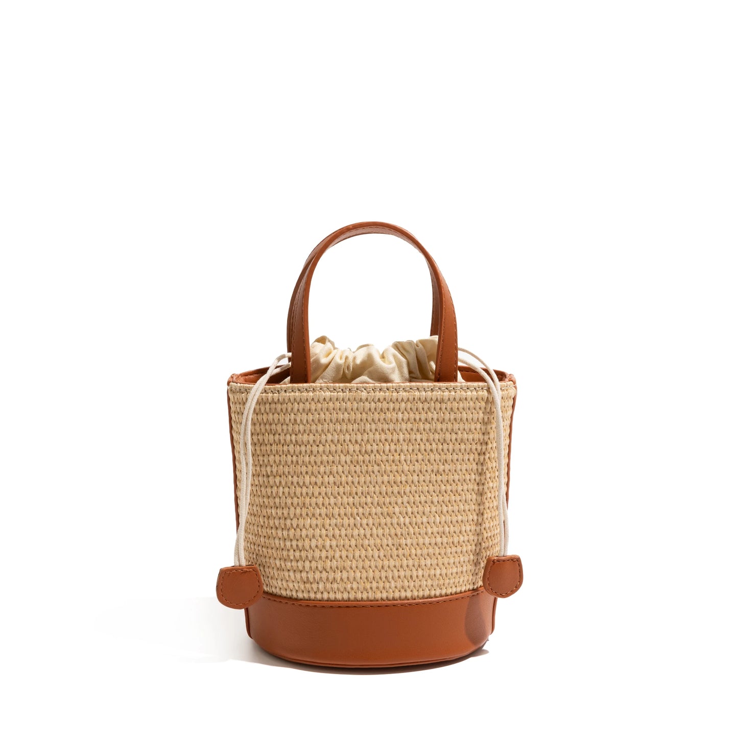 CKKUI Seaside Vacation French Bag Stylish Straw Woven With PU Leather Pouch Summer Large Capacity Handbag Crossbody Bucket Bag