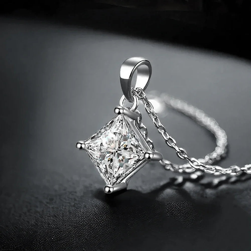 1/2carat GRA Certified Princess Cut Moissanite Pendant Necklace 925 Sterling Silver D Color Square Solitaire Diamond Neck Chain