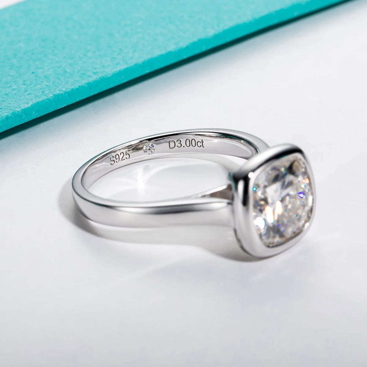 AnuJewel 3ct D Color Cushion Cut Moissanite Bezel Engagement Wedding Ring 925 Sterling Silver Rings For Women Jewelry Wholesale