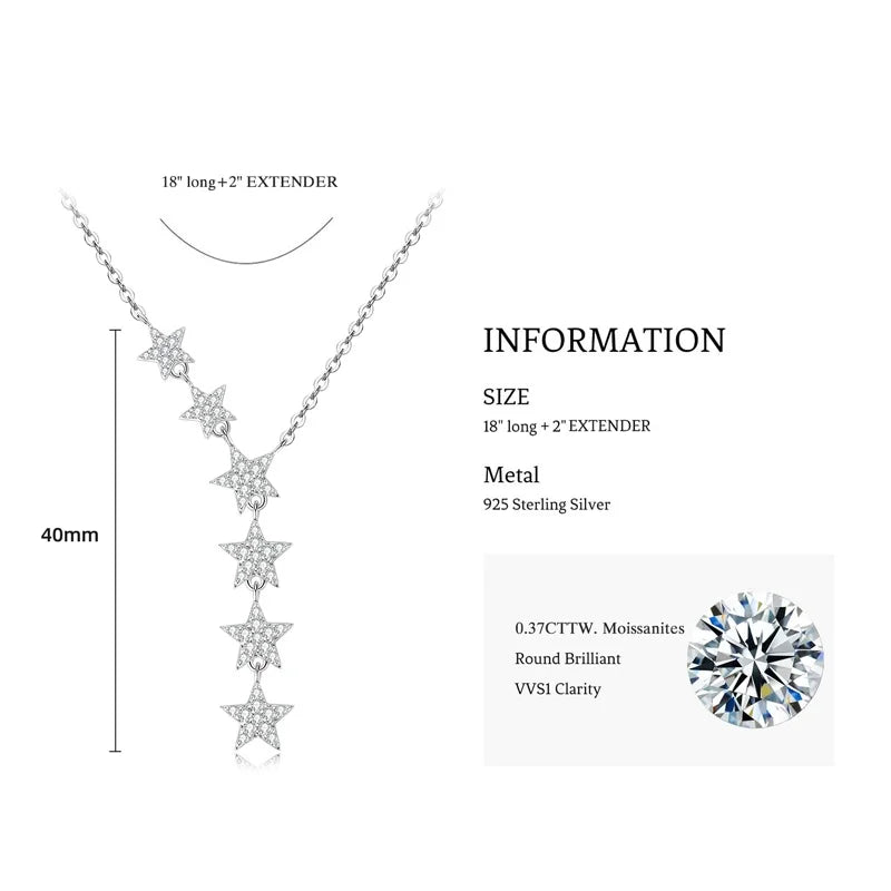 1.2mm&1mm&0.8mm Round Full Moissanite Diamond Y Shape Star Necklace for Women Real Silver 925 Charm Necklace Unique Jewelry Gift