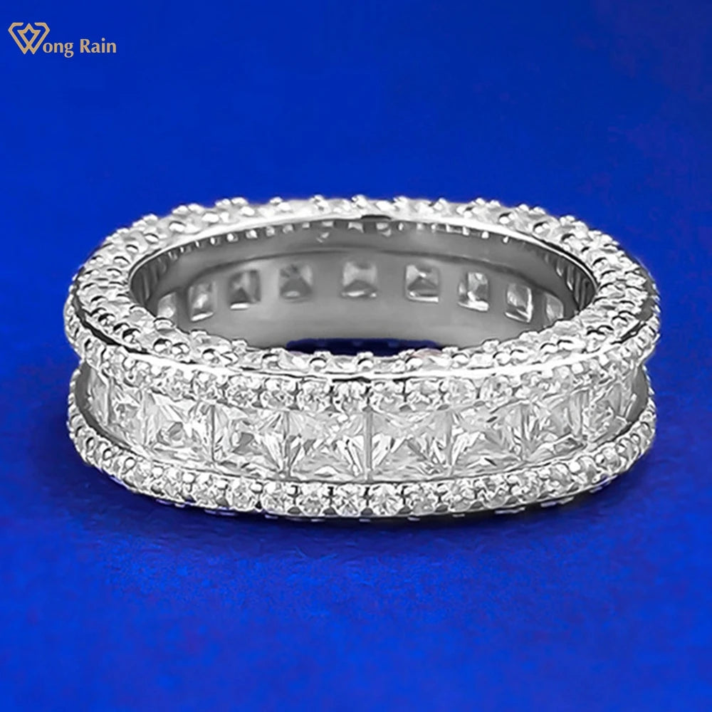 Wong Rain Solid 925 Sterling Silver Lab Sapphire High Carbon Diamond Gemstone Wedding Party Row Rings Fine Jewelry Band Gifts