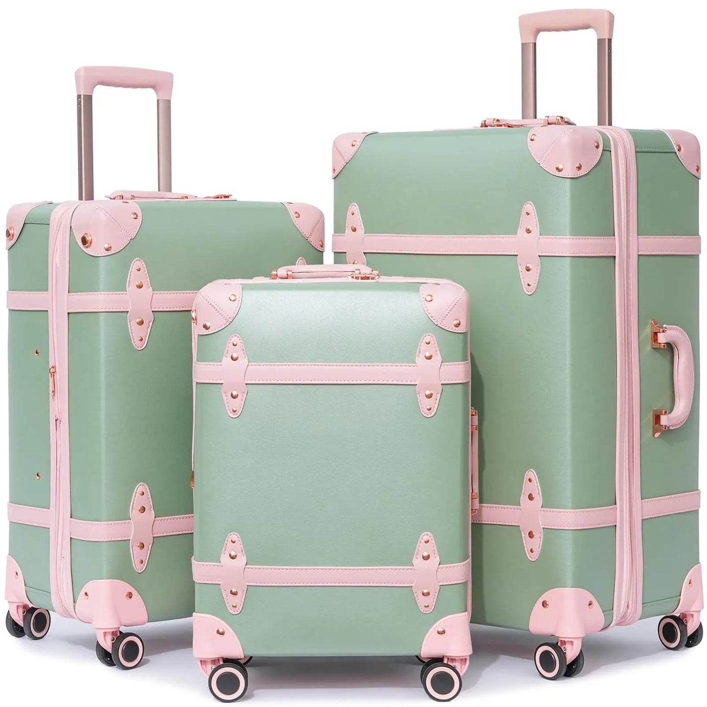 Urecity Vintage Luggage Set 3PCS Luxury Suitcase Expandable Travel Suitcase On Wheels Handmade Retro Rolling Luggage For Women