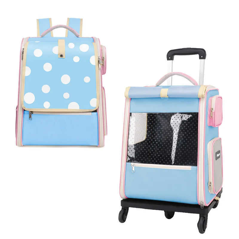 Multifunctional pull rod pet bag portable cat suitcase cat bag outing large capacity double shoulder breathable pet backpack