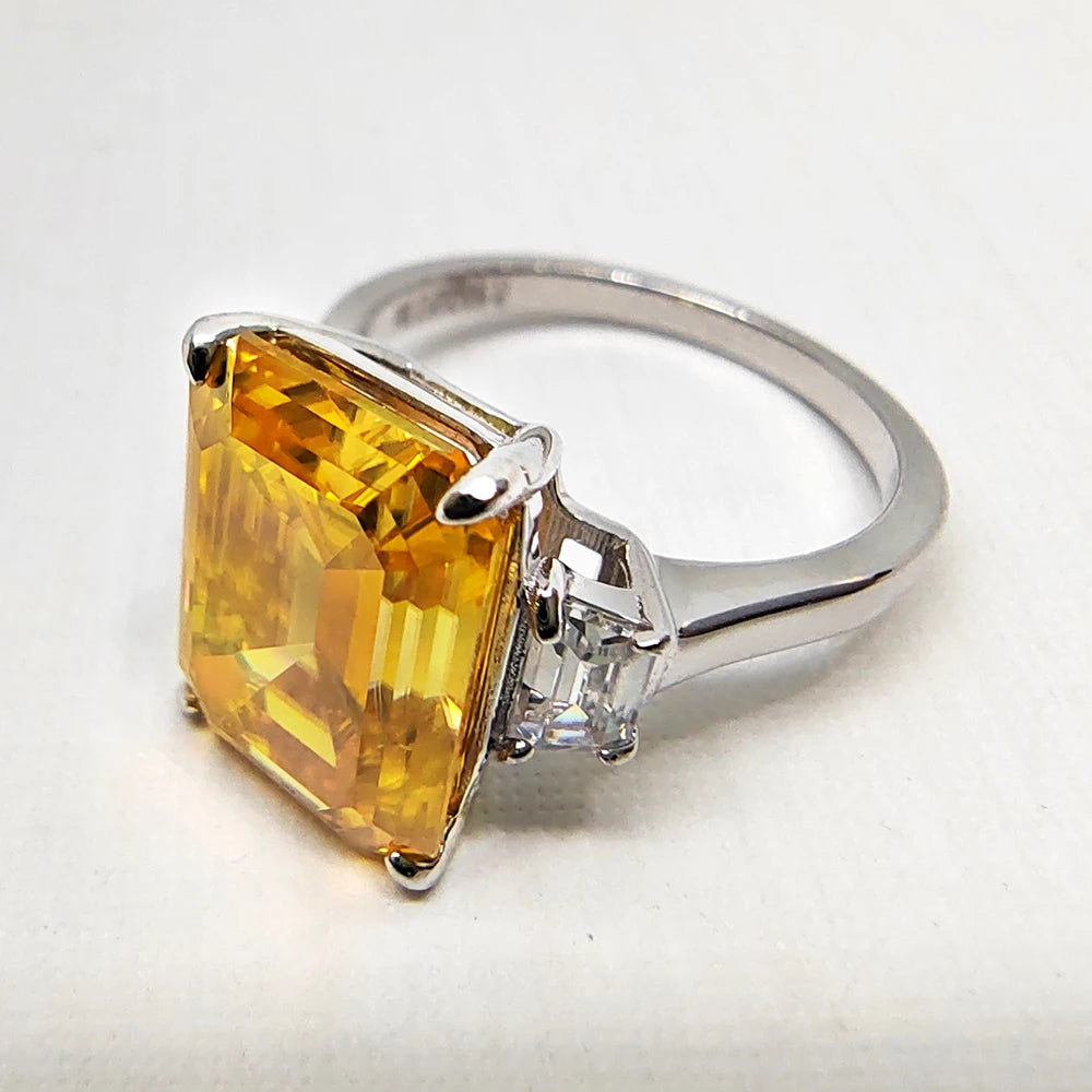 10.0ct Yellow Moissanite Ring women 10x14MM Emerald Cut Laboratory Diamond Ring Anniversary Jewelry S925 Silver GRA Certificate