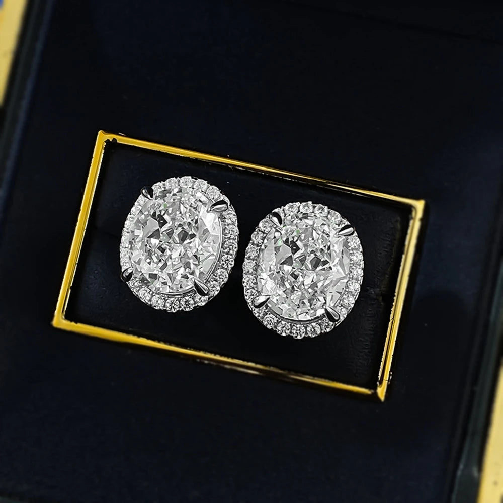 Wong Rain Real 925 Sterling Silver Oval Cut 10*12 MM G Color Lab Sapphire Gemstone Ear Studs Earrings Fine Jewelry Wholesale