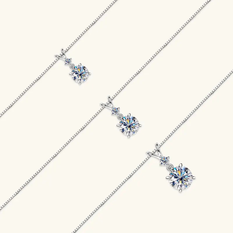 IOGOU 6.5mm/8mm/9mm D VVS1 All Moissanite Diamond Round Pendant Necklace for Women Engagement Luxury Sterling Silver 925 Jewelry