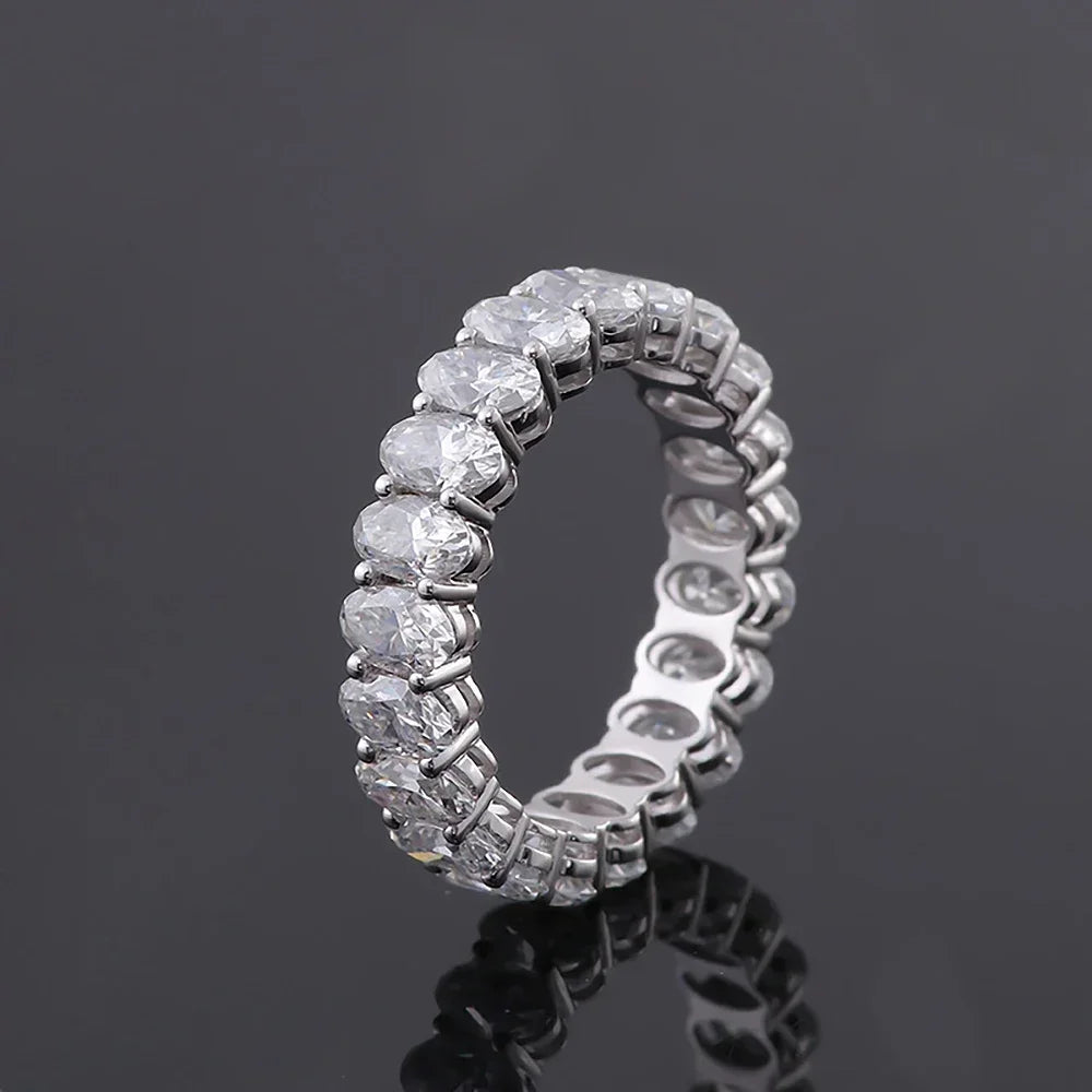 0.3 Carat Oval Cut Moissanite Eternity Rings with Certificate Half/Full Diamond Wedding Band for Women 925 Silver Stacking Ring