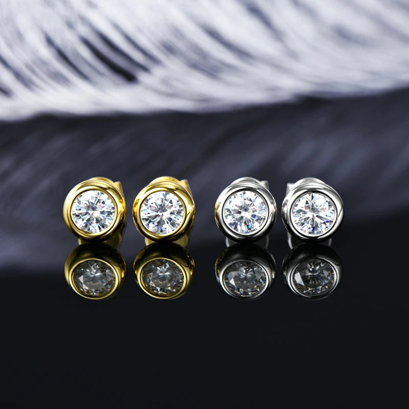 IOGOU 6.5mm 1ct Bezel Moissanite Pendant Necklace Earrings Sets 925 Silver Adjustable Chain for Women GRA Certified Jewelry Set