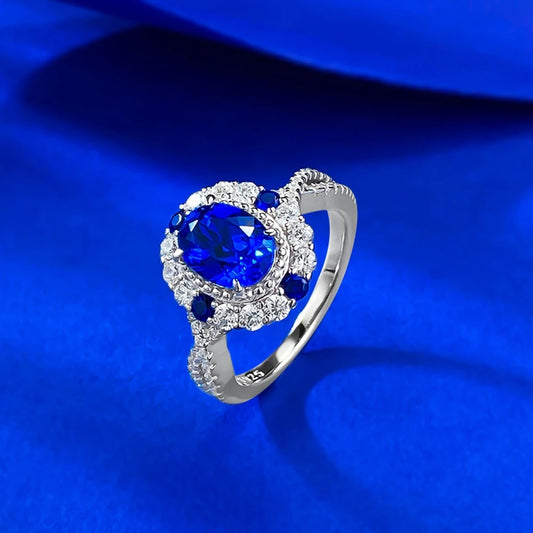 Wong Rain Classic 925 Sterling Silver Oval Cut 6*8 MM Sapphire High Carbon Diamond Gems Engagement Rings Fine Jewelry Wholesale