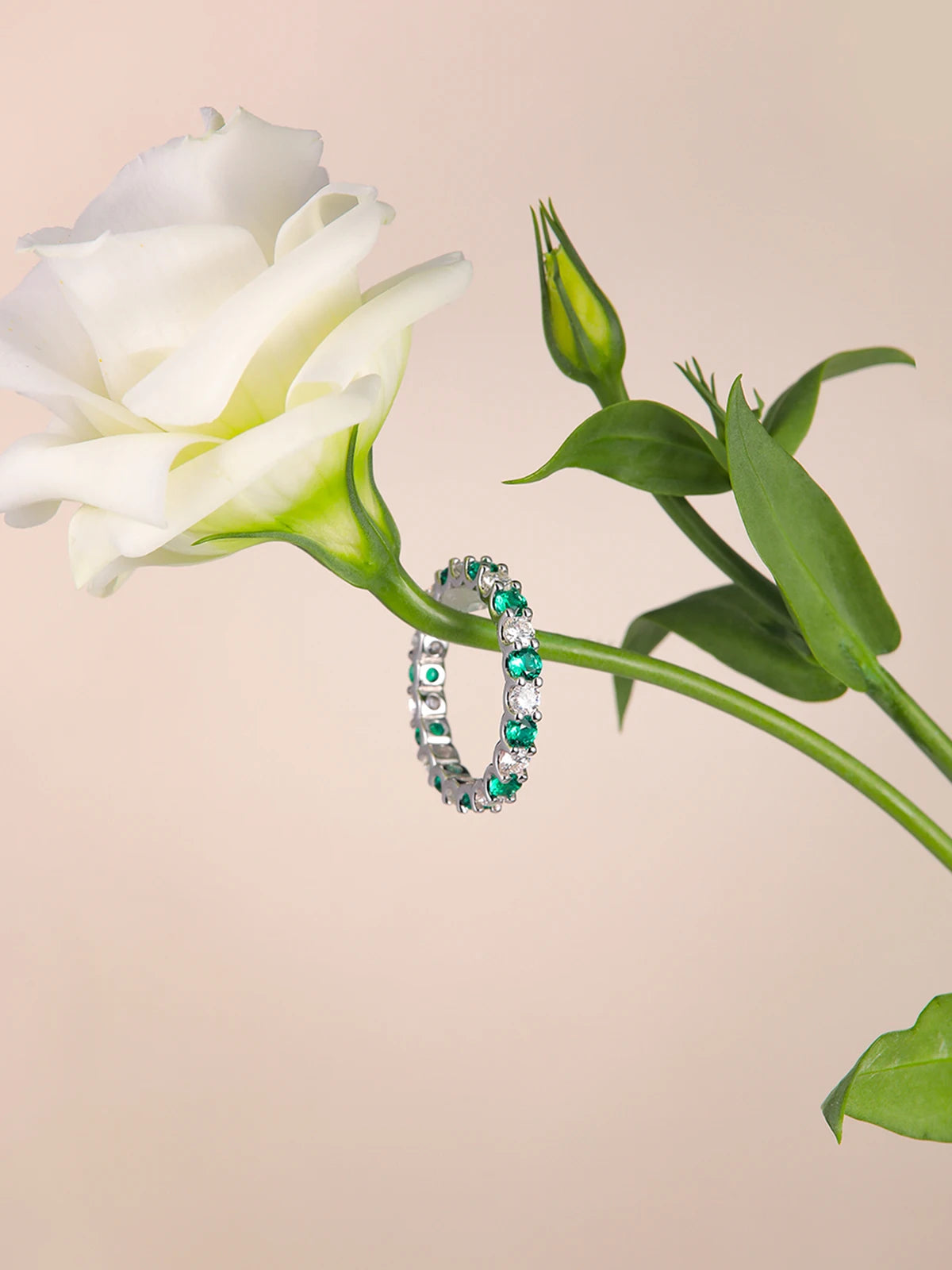 TYYL 3mm Round Moissanite Ring Full Diamond Women Lab Grown Emerald Gemstone Rings Real 925 Silver Eternity Wedding Band Jewelry