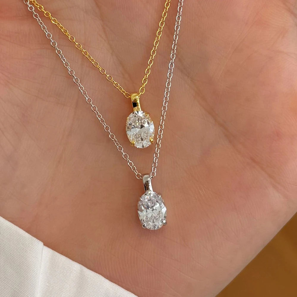 1.5carat Oval Cut Moissanite Diamond Pendant Necklace for Women 925 Sterling Silver Plated 18k Yellow/White Gold Neck Chain