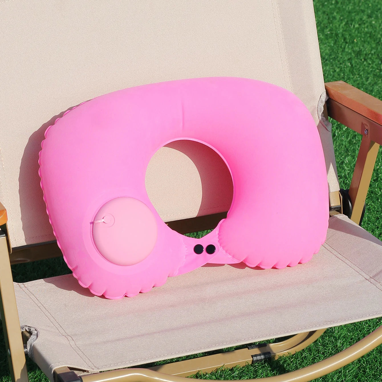 1PC Auto-Pump Inflatable U-Shaped Neck Pillow, Vivid Color Foldable & Portable Design, Ideal for Camping, Travel, and Nap Use.