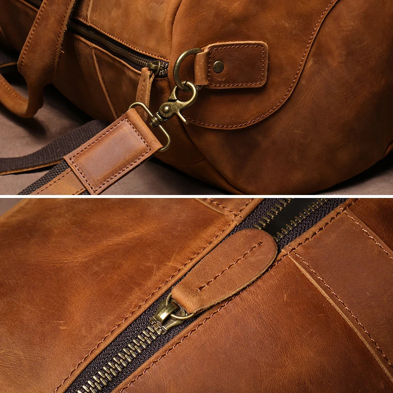 GURO Vintage Crazy Horse Cowhide Travel Bag Men's Real Leather Handbag Casual Weekend Camping Luggage Bag Daily Gym Shoulder Bag