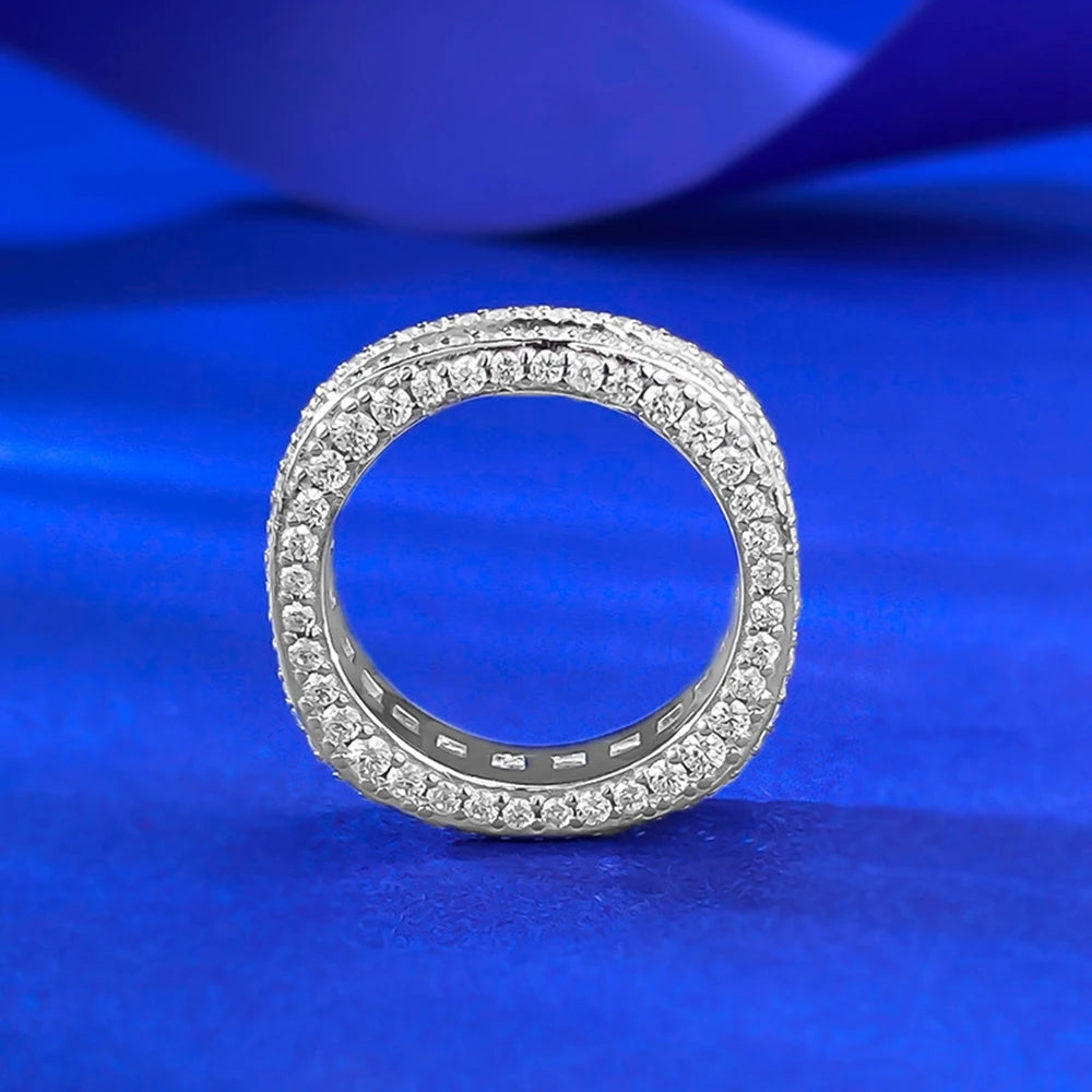 Wong Rain Solid 925 Sterling Silver Lab Sapphire High Carbon Diamond Gemstone Wedding Party Row Rings Fine Jewelry Band Gifts