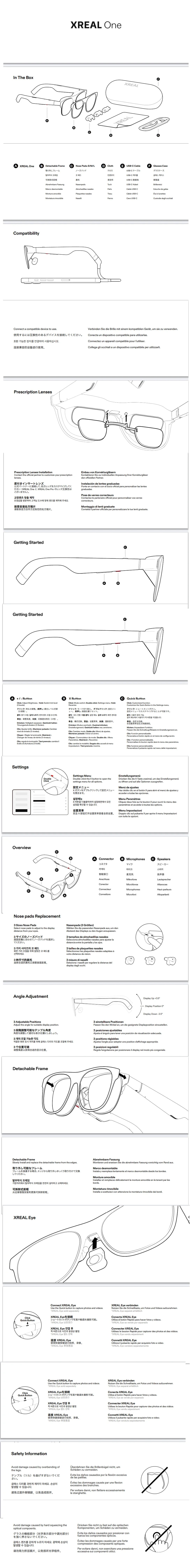 Xreal One AR Smart Glasses 3840X1080 Native 3DoF X1 Chip 50° FOV Ultra Large Viewing Angle Non Translation Glasses