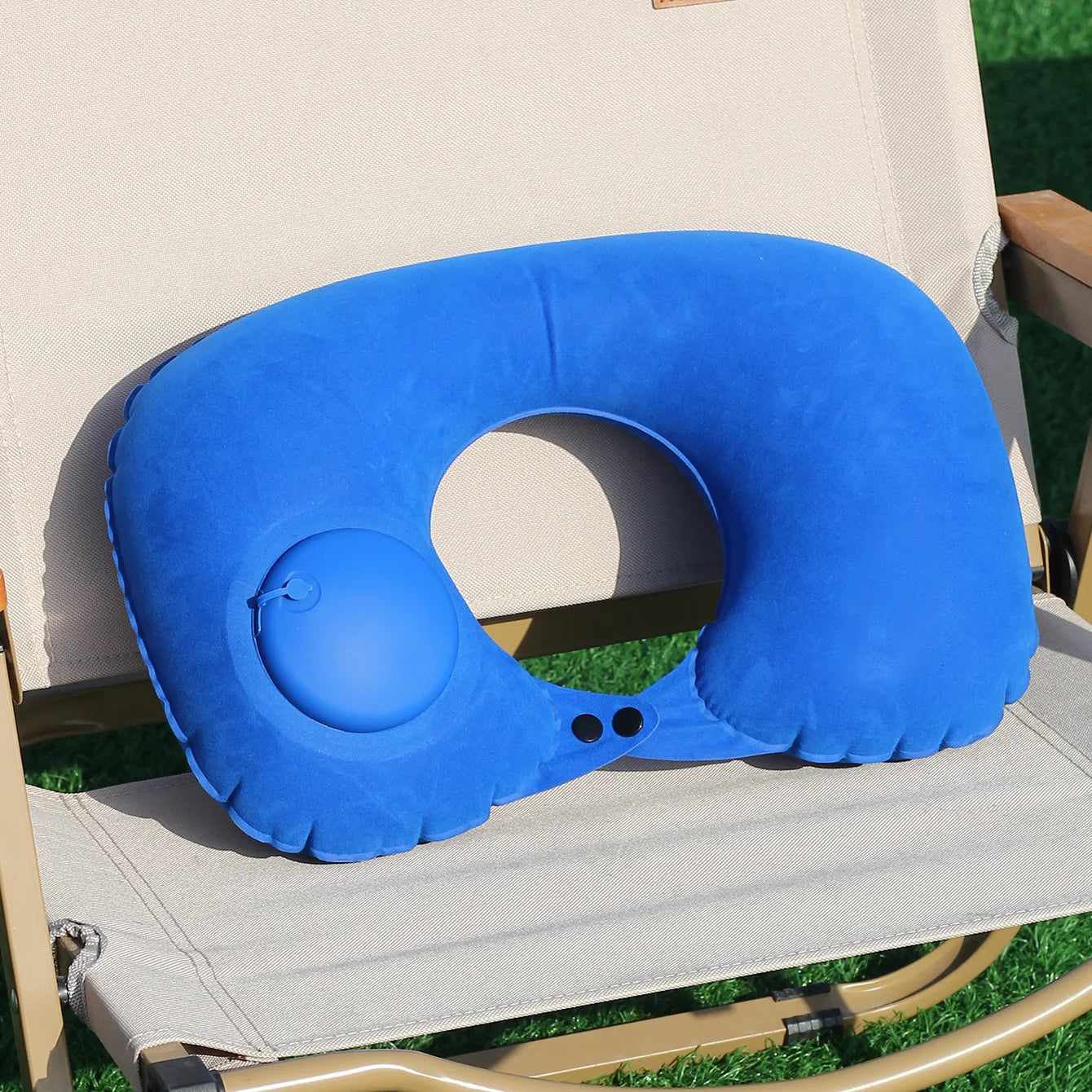 1PC Auto-Pump Inflatable U-Shaped Neck Pillow, Vivid Color Foldable & Portable Design, Ideal for Camping, Travel, and Nap Use.