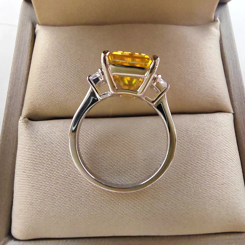 10.0ct Yellow Moissanite Ring women 10x14MM Emerald Cut Laboratory Diamond Ring Anniversary Jewelry S925 Silver GRA Certificate