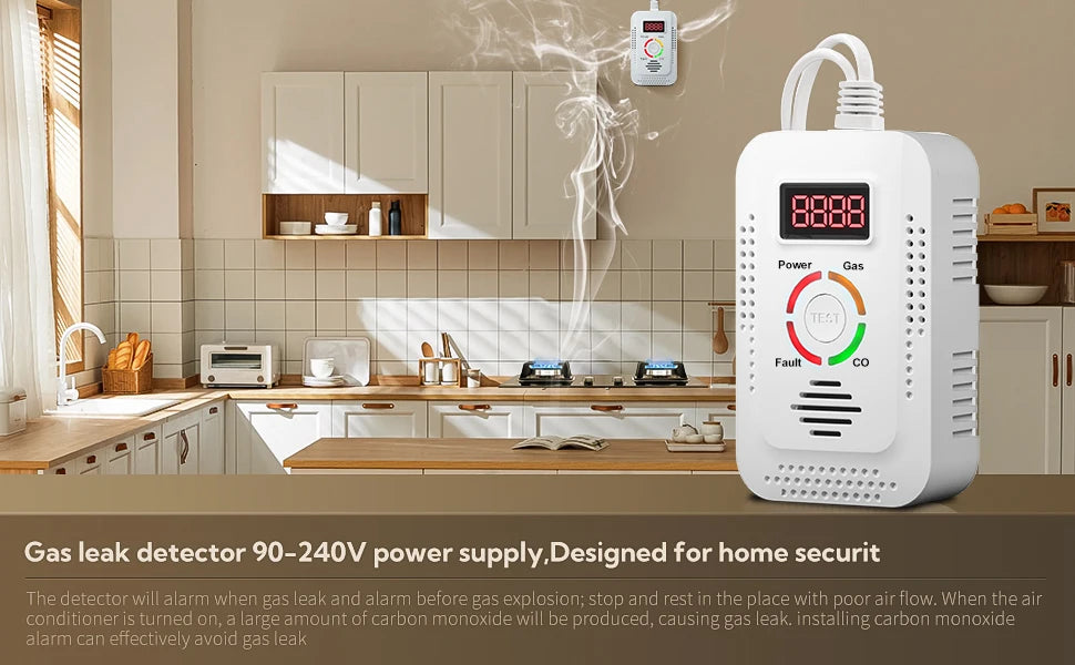 2 in1 Natural Gas Detector And Carbon Monoxide CO Detector, Combustible Gas Leak Detector Monitor For Co, Lng, Lpg, Methane