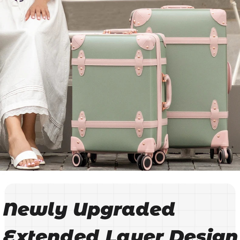 Urecity Vintage Luggage Set 3PCS Luxury Suitcase Expandable Travel Suitcase On Wheels Handmade Retro Rolling Luggage For Women