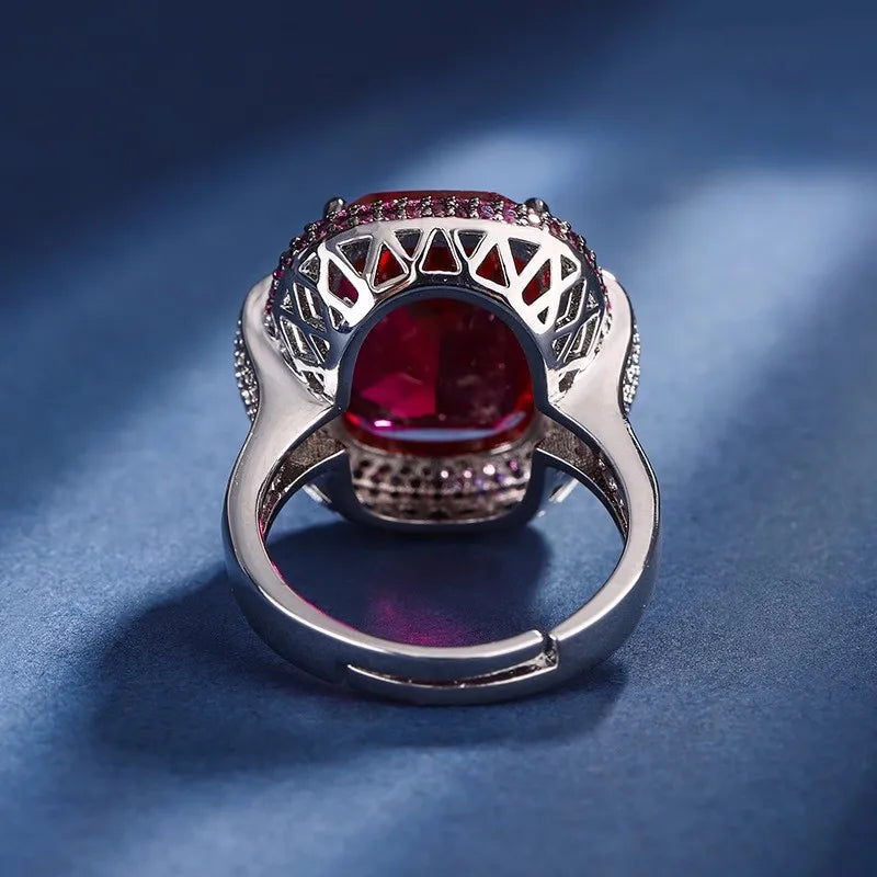 Silver Color Ruby Emerald Rings for Women Lab Diamond Wedding Bands Gemstone Cocktail Party Fine Jewelry Female Anniversary Gift