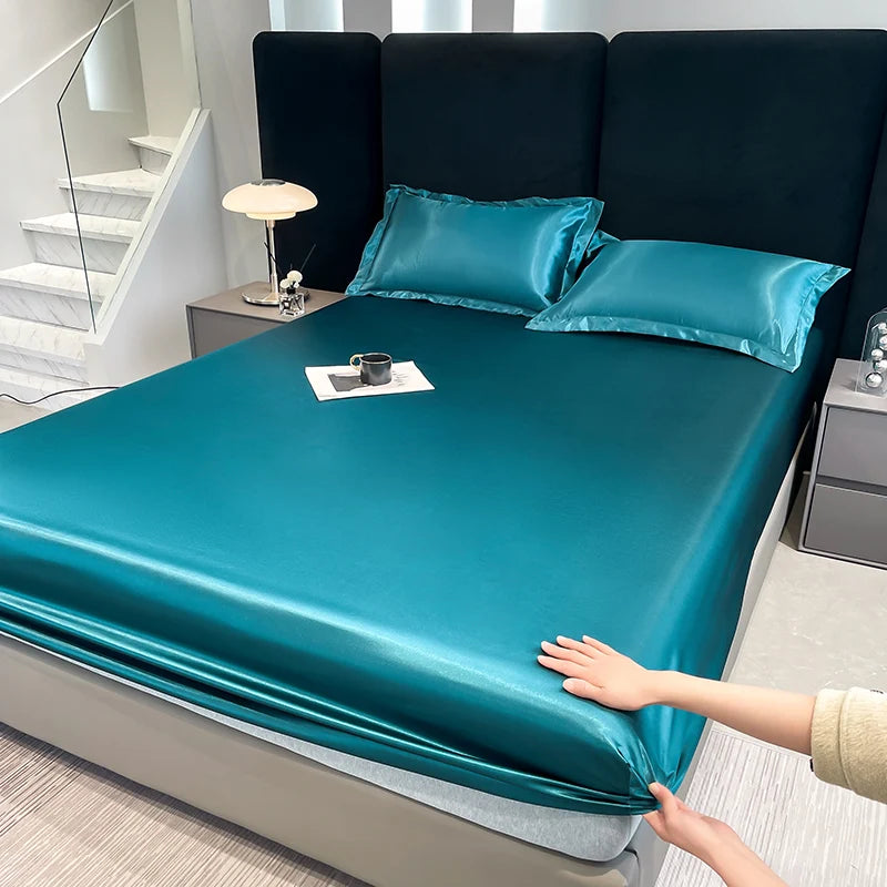 Summer Satin Waterproof Couple bed Fitted Sheet Double bed sheets Mattress Cover Bed linen protector single Queen NO Pillowcase