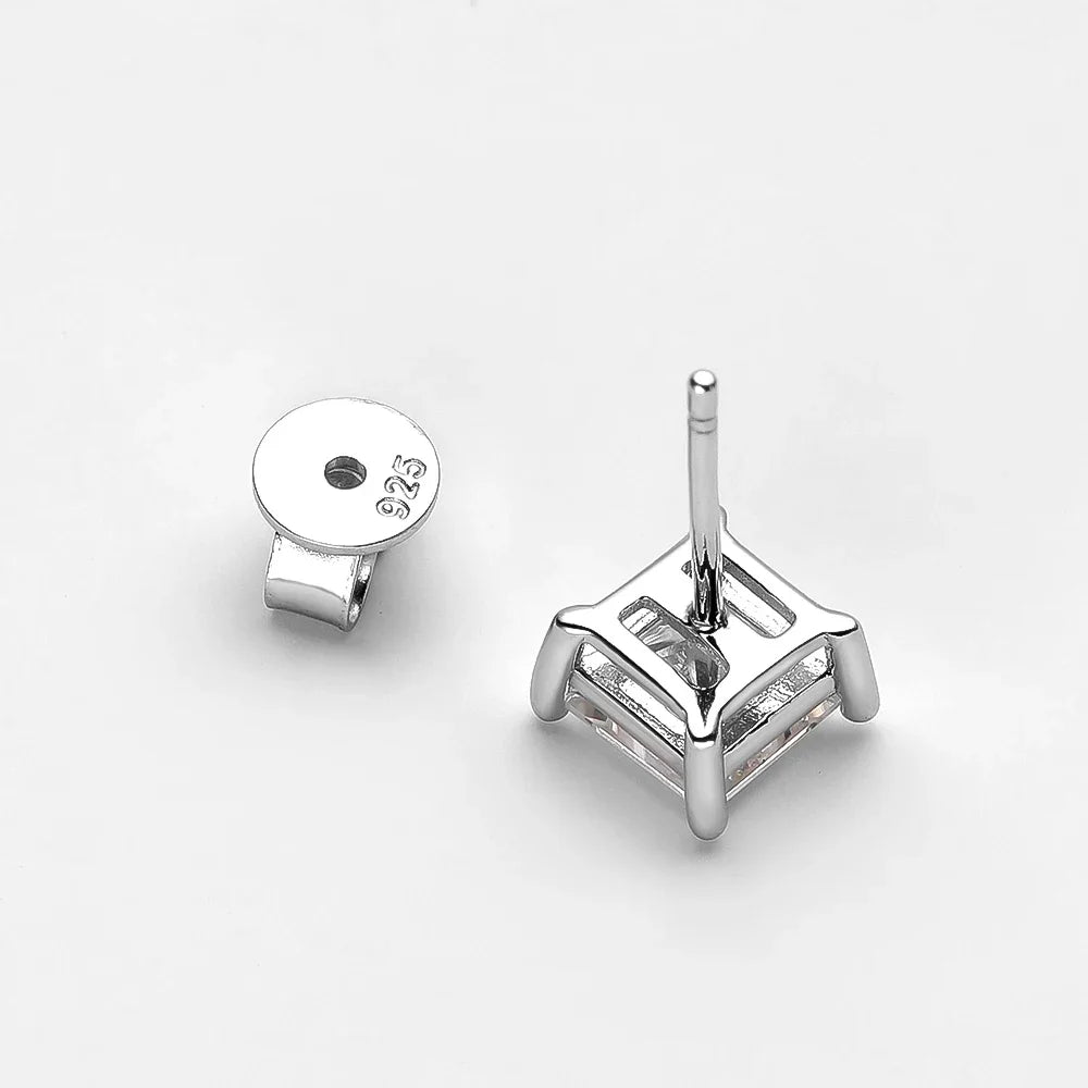 2Carat Princess Cut Moissanite Stud Earrings for Women Men 925 Sterling Silver Square Lab Diamond Classic Ear Studs Jewelry Gift