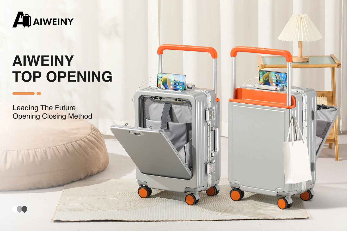 AIWEINY Luggage , PC Hard Shell Aluminum Framed Suitcase for Violent Loading and Unloading with TSA Lock, Airline Approved, 20“