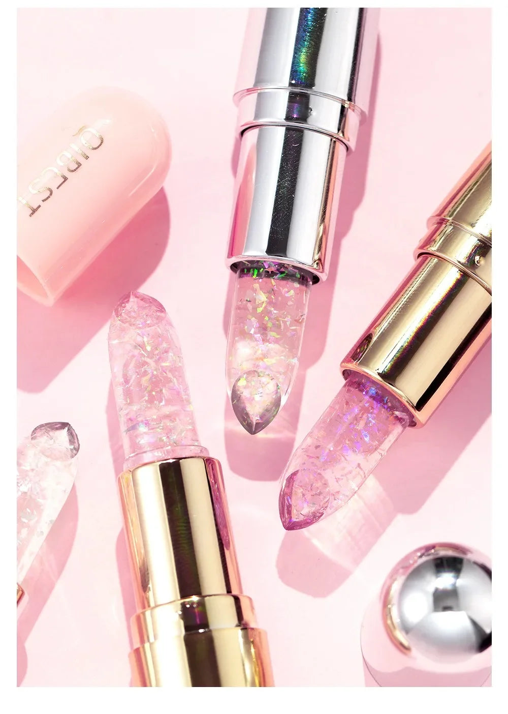 Soft Jelly Lipstick Color Changing Glossy Hydrating Moisturizing Glitter Lip Stick Sparkling Sequins Turning Red Shade Lip Balm
