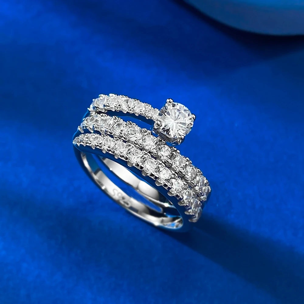 Wong Rain Solid 925 Sterling Silver Round Lab Sapphire High Carbon Diamonds Gemstone Adjustable Rings Fine Jewelry Wholesale
