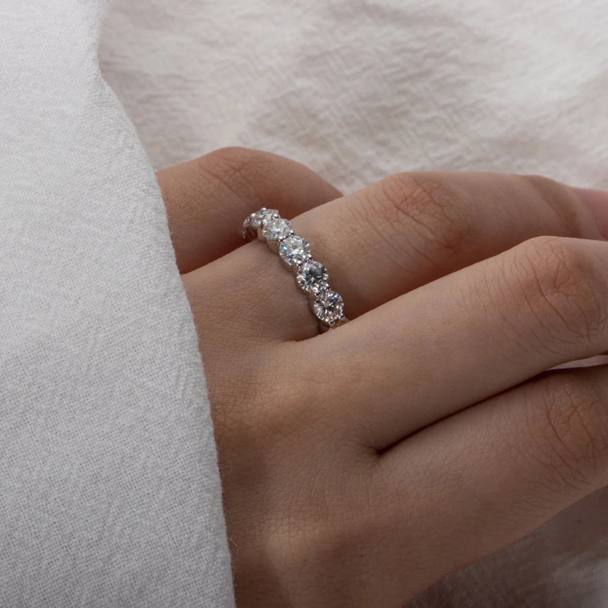 AnuJewel 3mm Princess Cut D Color Moissanite Eternity Band 925 Sterling Silver 18k Gold Plated Wedding Rings Jewelry Wholesale