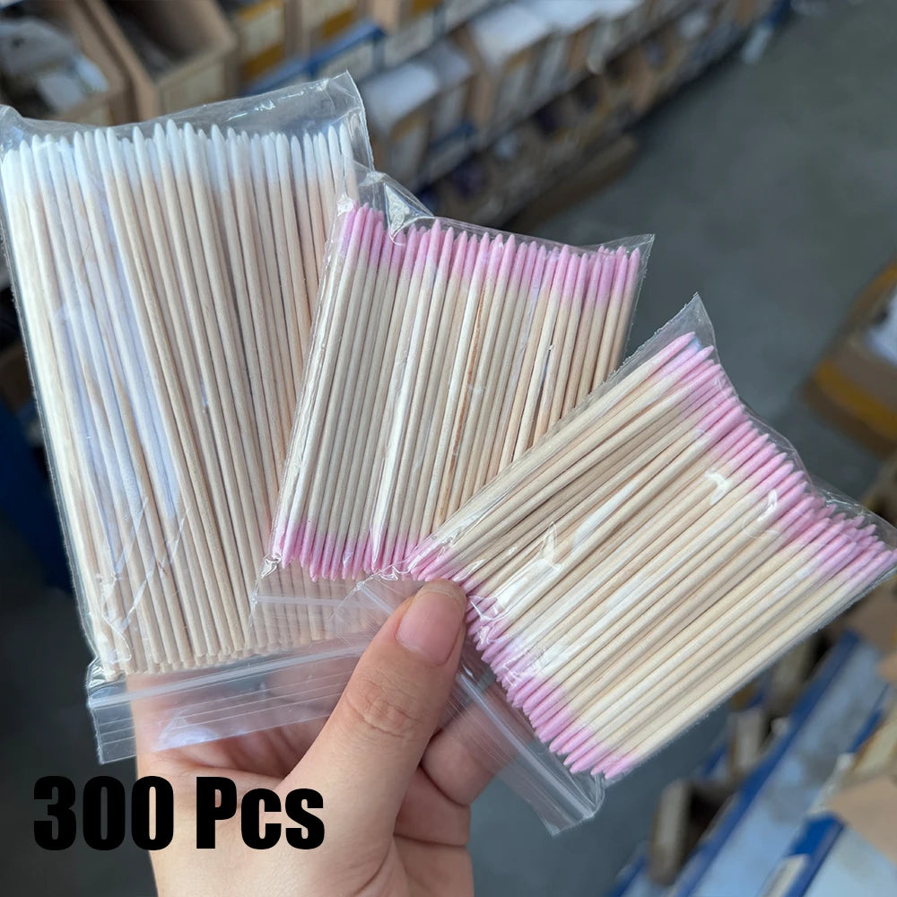 400pcs Pink Double Head Nail Art Cuticle Pusher Remover 7CM Orange Wood Sticks Cotton Swab Clean Tool for Nail Rhinestone Makeup
