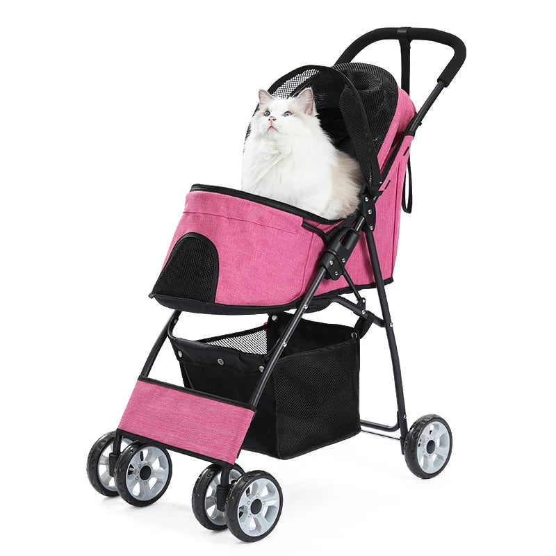 Foldable Pet Stroller 4-Wheel Dog Travel Stroller Pushchair Jogger with Storage Basket for Puppy Cat Pet Suplies Outdoor