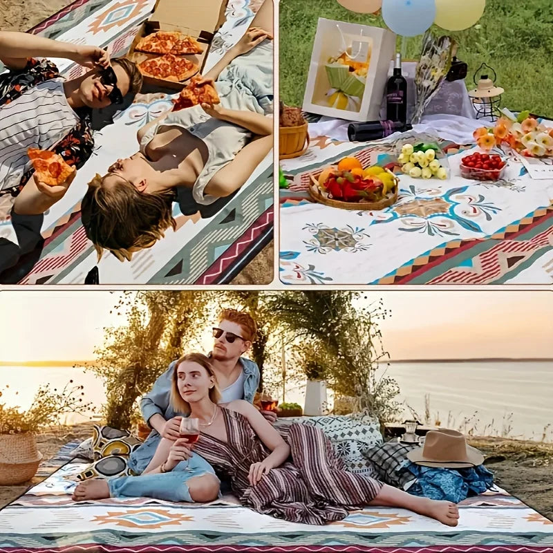 Outdoor camping picnic blanket, suitable for camping, barbecues, hiking and traveling. Portable beach mat, hand wash only.