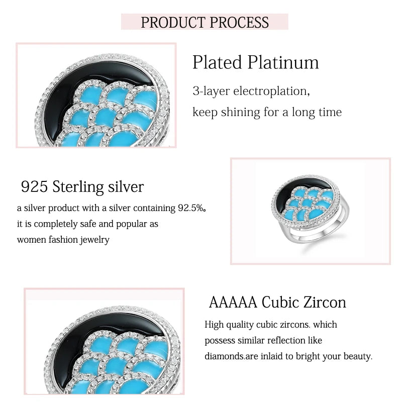 LAYA 925 Sterling Silver Ring Blue Decoration Finger Rings High Quality Zircon Handmade Enamel for Women 2025 Trend Jewelry
