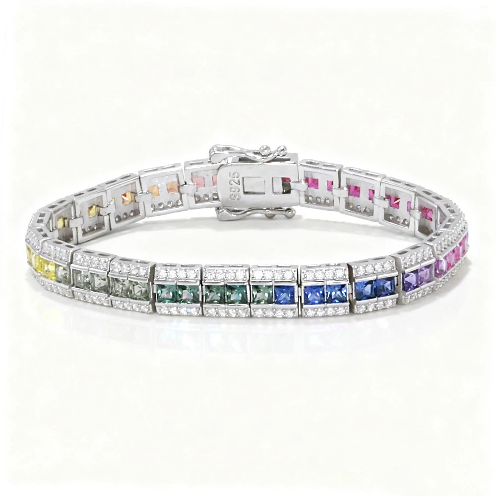 Wong Rain 925 Sterling Silver Lab Sapphire High Carbon Diamond Gemstone Colorful Bracelets Bangle Fine Jewelry Anniversary Gifts