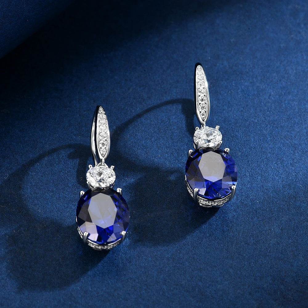 Wong Rain Classic 925 Sterling Silver Oval Cut Sapphire High Carbon Diamond Gems Pendant/Necklace/Earrings/Rings Jewelry Sets