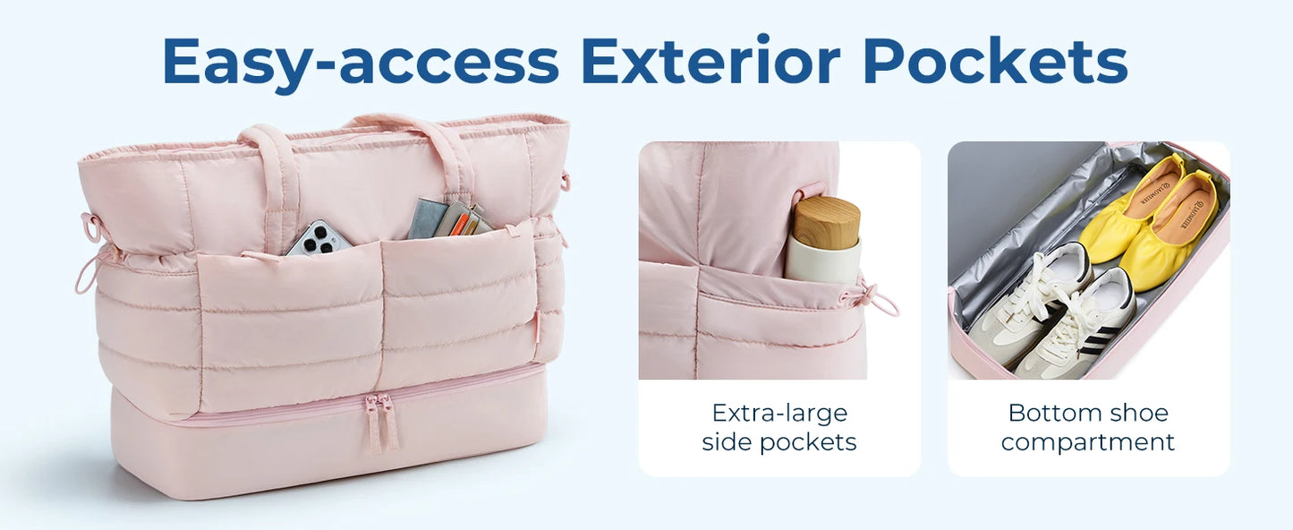BAGAMRT Travel Bags Puffy Tote Bag Large Capacity Quilted Shoulder Handbag traveling Luggage Bags with Shoe Separation