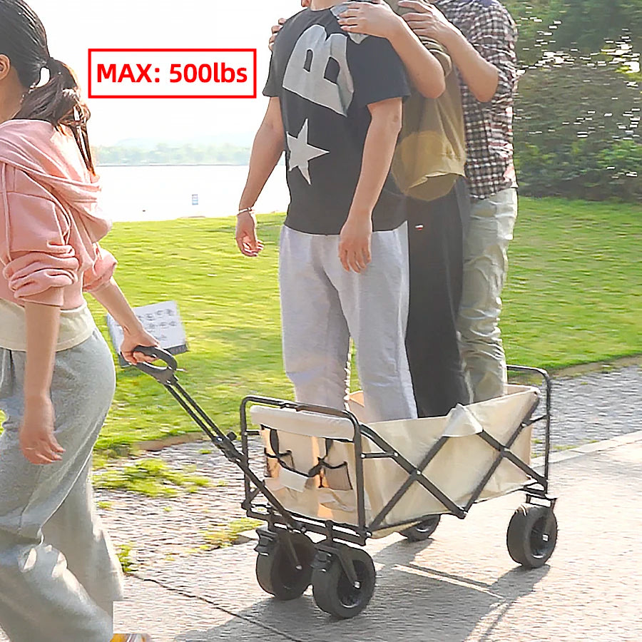 Big Tank Wheels Beach Wagon for Sand 500lbs Large Capacity Foldable Cart Garden Outdoor Picnic Collapse Shopping Trolleys Cart