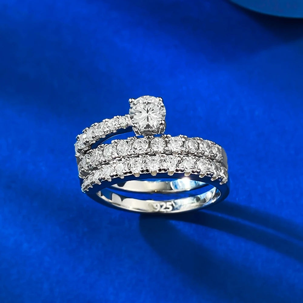 Wong Rain Solid 925 Sterling Silver Round Lab Sapphire High Carbon Diamonds Gemstone Adjustable Rings Fine Jewelry Wholesale