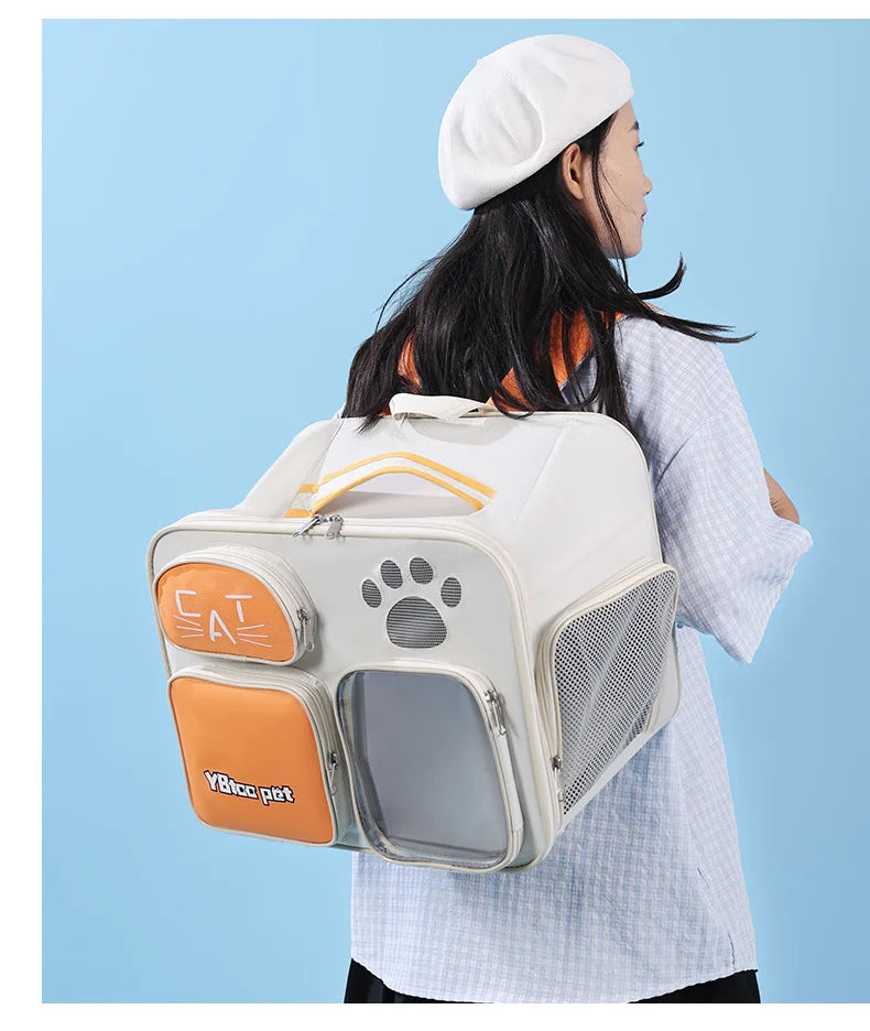 New arrivalpure color large-capacity pet bag outdoor backpack cat bag outing bag portable shoulder crossbody bag cat cage