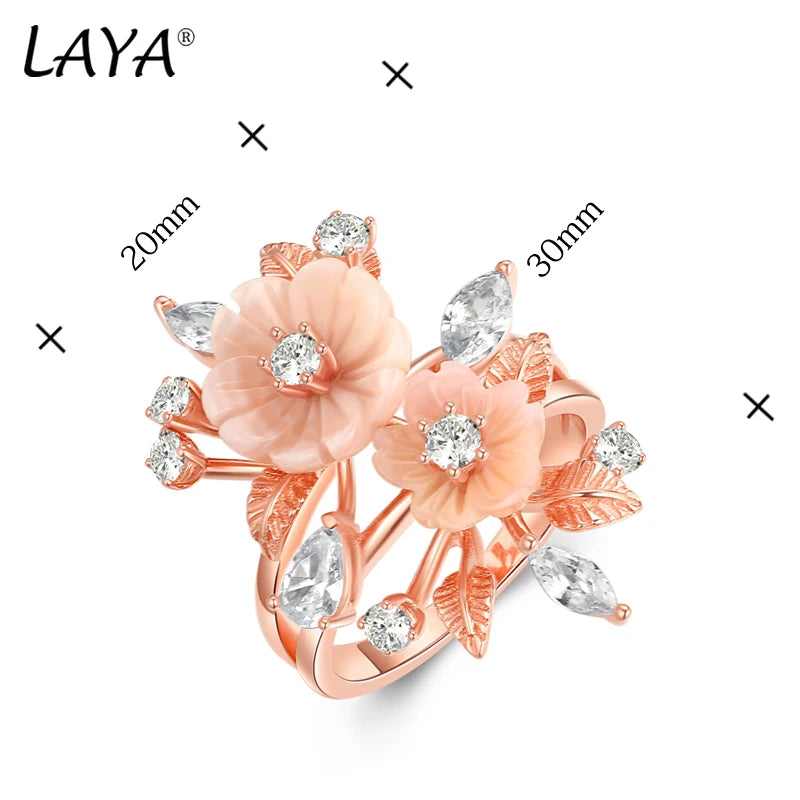 LAYA Ring 100% 925 Sterling Silver For Women Pink Shell Flower White Shining Zircon Finger Wedding Party Luxury Fine Jewelry