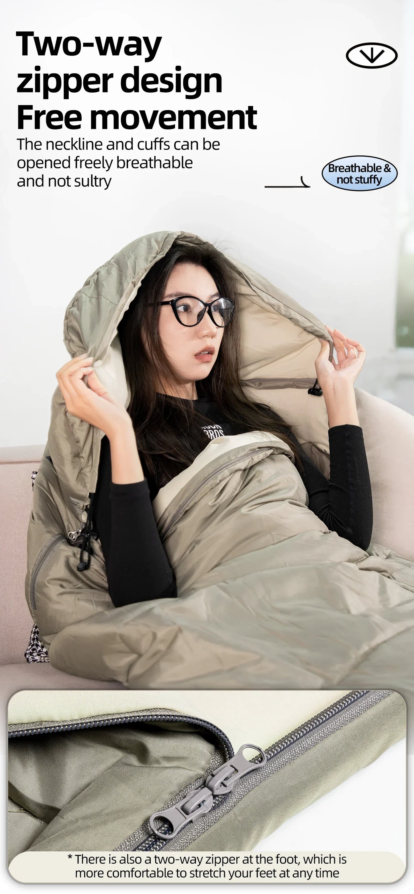 Qunature Sleeping Bag Outdoor Camping Warm Portable Household Cold-Resistant Single Person Splicing Quilt Camping Equipment