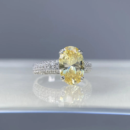Wong Rain 925 Sterling Silver Oval Cut 8*12 MM Lab Sapphire Citrine High Carbon Diamond Gem Wedding Engagement Ring Fine Jewelry