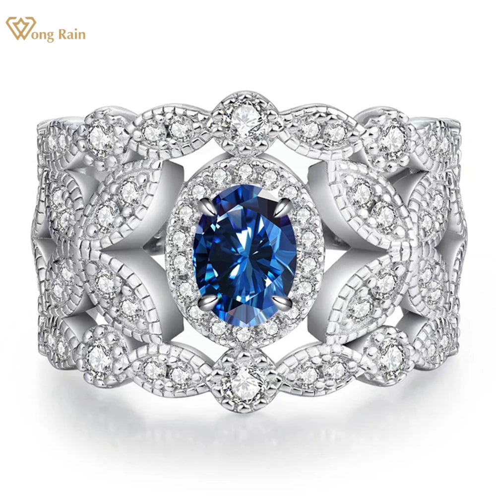 Wong Rain Vintage 925 Sterling Silver 3EX VVS1 Oval Cut 1CT Real Moissanite Diamonds Gemstone Engagement Rings Fine Jewelry Gift