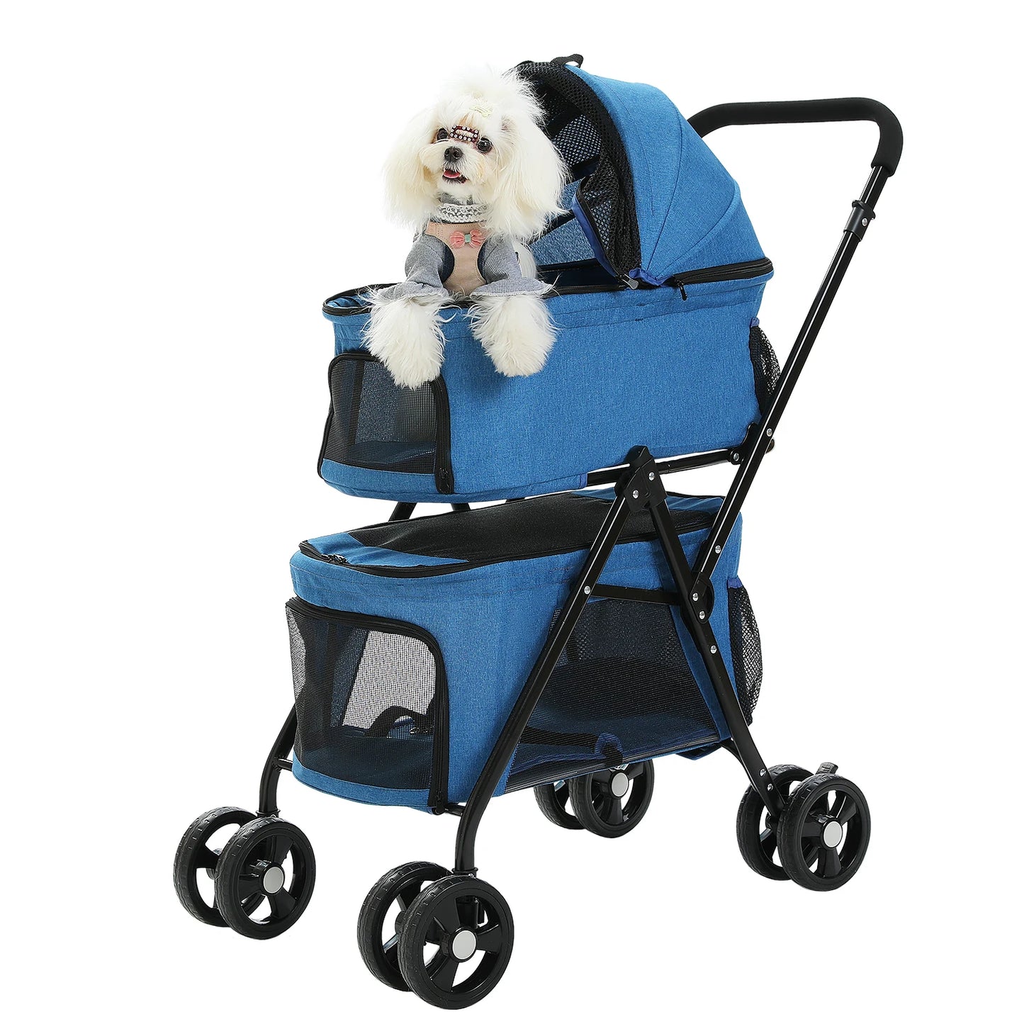 Foldable Pet Stroller 4-Wheel Dog Travel Stroller Pushchair Jogger with Storage Basket for Puppy Cat Pet Suplies Outdoor