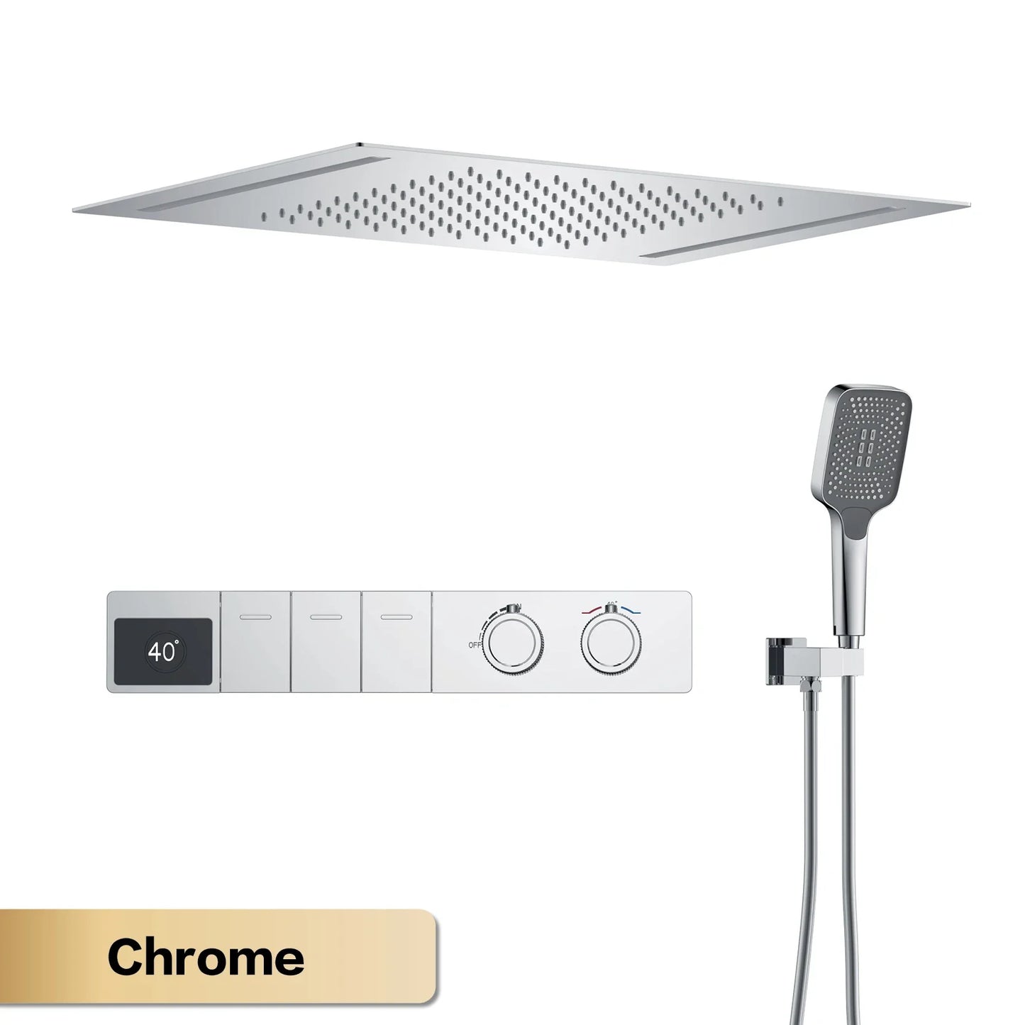 Luxury brass gun gray ceiling constant temperature shower system LED digital display hot and cold water embedded bathroom faucet