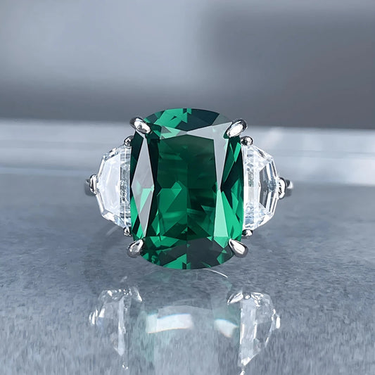 Wong Rain Vintage 925 Sterling Silver 10*14 MM Emerald High Carbon Diamonds Gems Ring for Women Fine Jewelry Anniversary Gifts