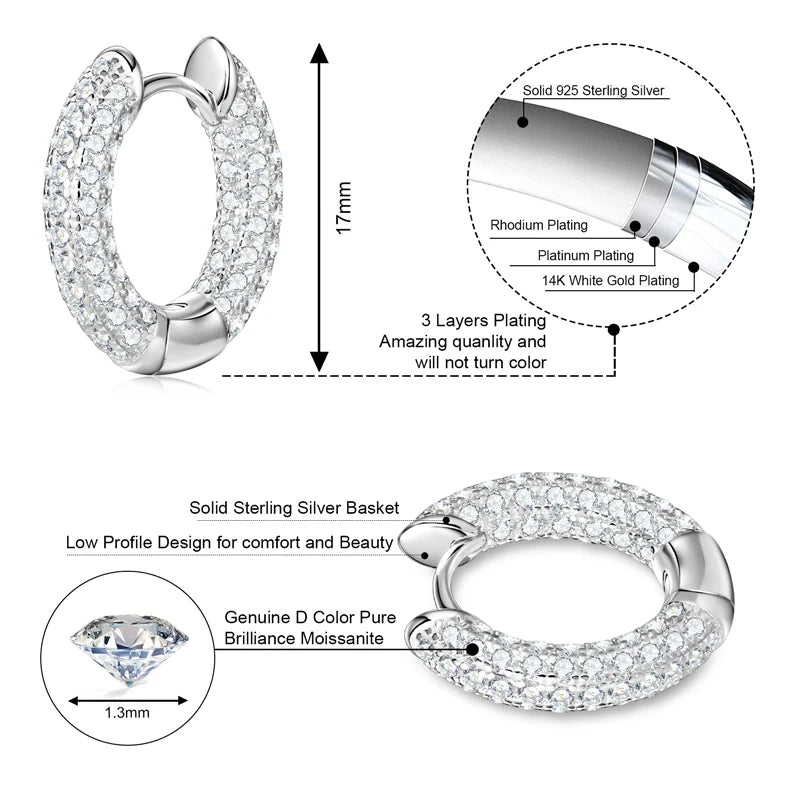 IOGOU 925 Sterling Silver Full Moissanite Diamond Earrings for Women Men Ice Out Hoop Earrings Fine Jewelry 2025 Hip Hop Fashion