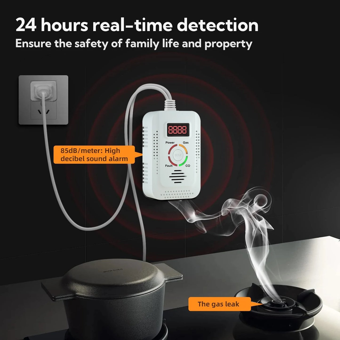 2 in1 Natural Gas Detector And Carbon Monoxide CO Detector, Combustible Gas Leak Detector Monitor For Co, Lng, Lpg, Methane